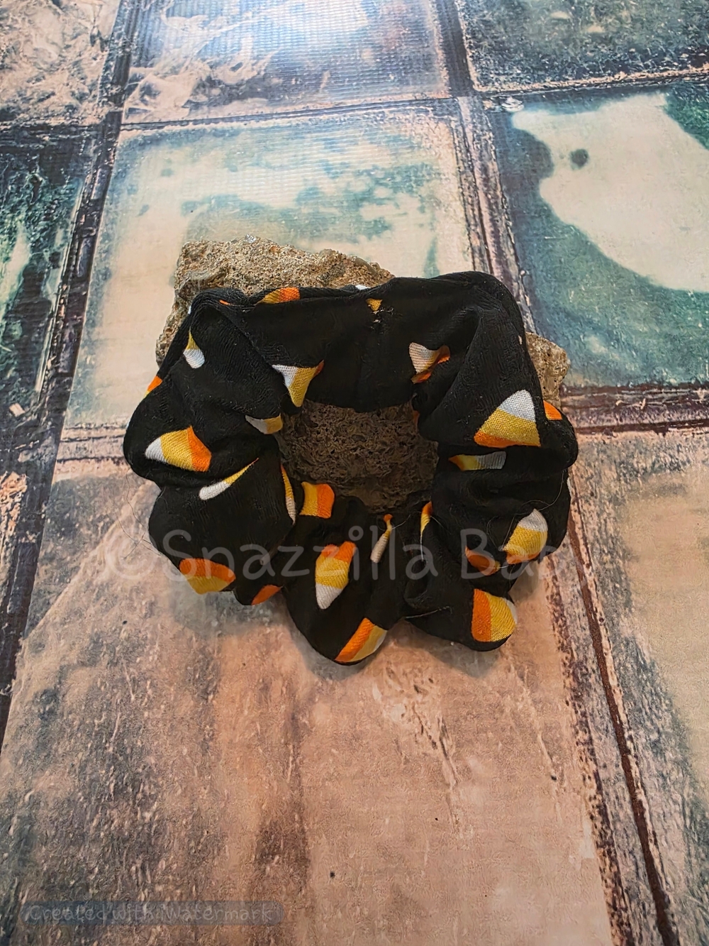 Spooky Candy Corn Black Scrunchie